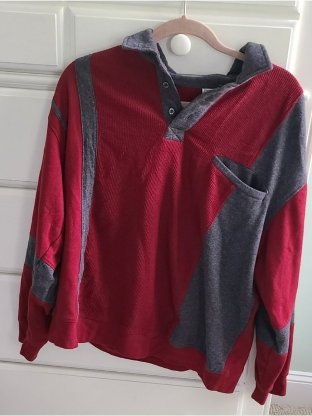 Vintage Haband Red and Gray Colorblock Knit Pullover XL
